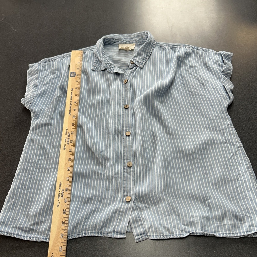 Flower and Feather blue white striped blouse sz L - Picture 4 of 8
